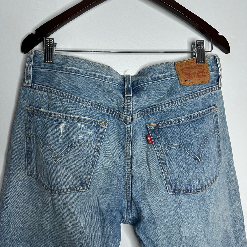 Levi's 501 CT Jeans Women W30 Light Wash EUC Distressed Tapered Raw Hem Denim - Picture 5 of 8
